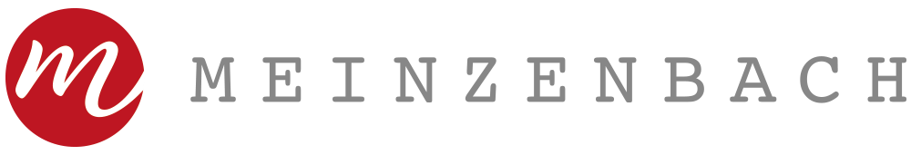 Logo: roter Kreis mit einem handgeschriebenen "m", daneben in grauer Schrift "MEINZENBACH"