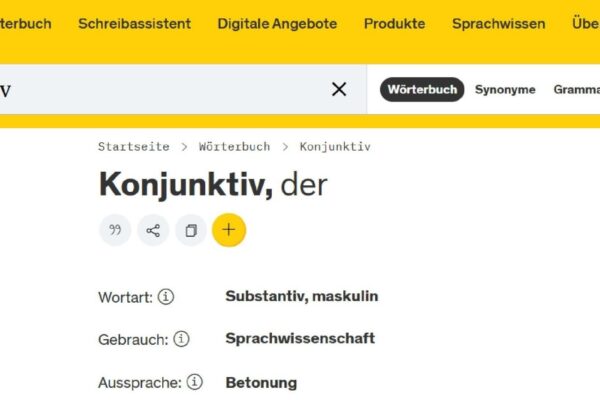 Konjunktive in der Unternehmenskommunikation: Screenshot des Duden-Eintrags zum Stichwort "Konjunktiv"