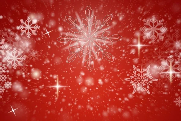 Rechtschreibtipps für geschäftliche Weihnachtsgrüße: Roter Hintergrund mit vielen grafisch und unterschiedlich gestalteten weißen Weihnachtssternen